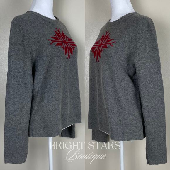 Gray Crew Neck Sweater with Red and White Snowflake Design - Picture 6 of 10